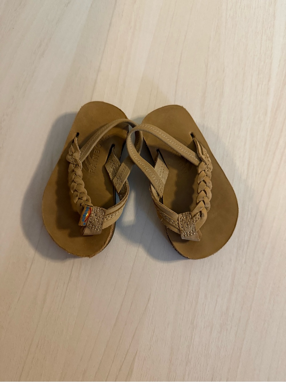Rainbow Kids Braided Tan Leather Flip Flop Sandals